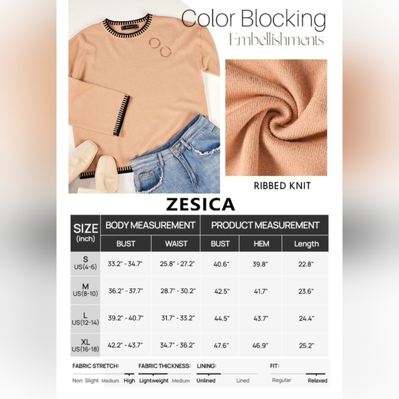 ZESICA Oversized Long Sleeve Sweater #1208 - Picture 6 of 14